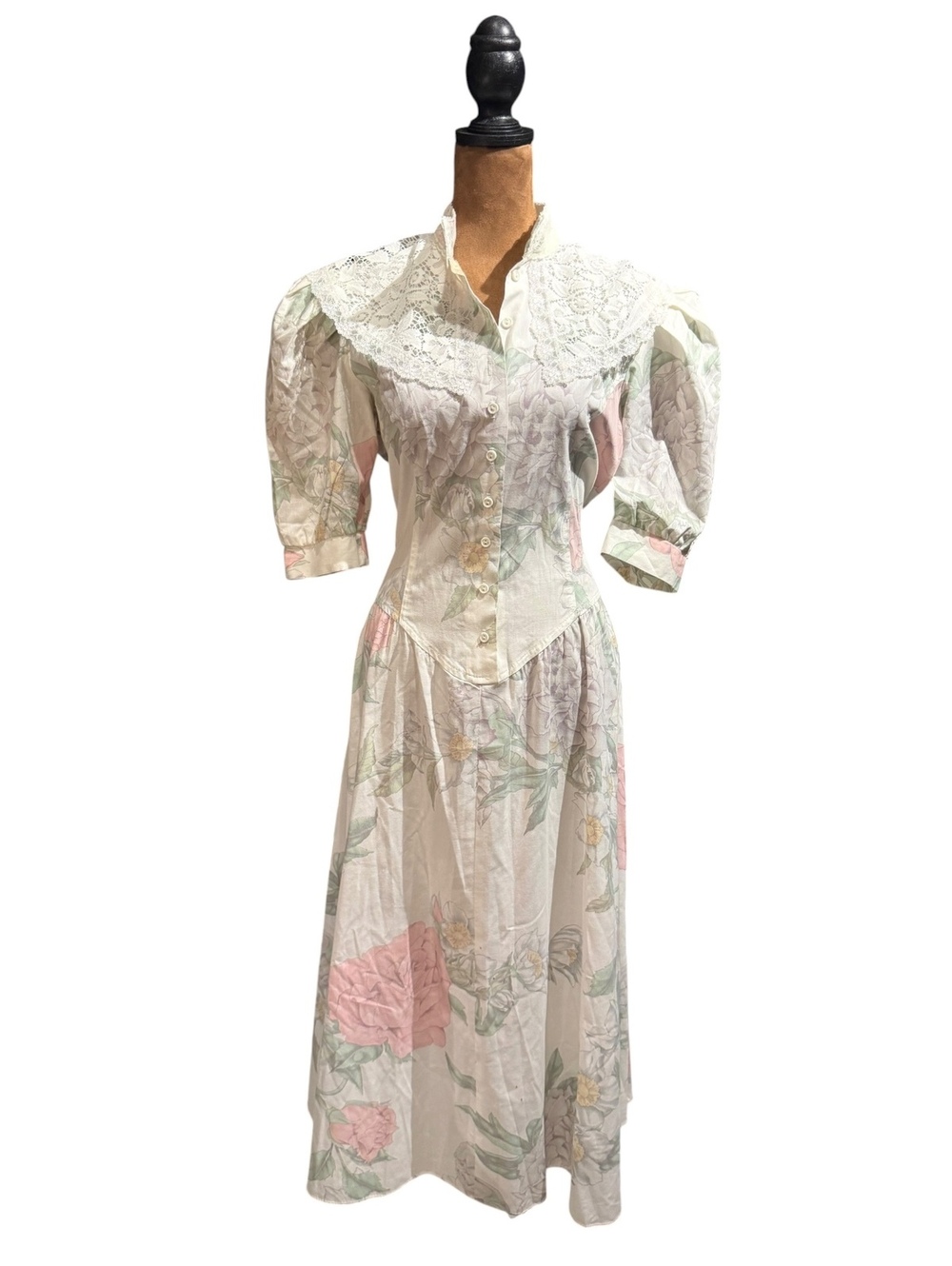 Vintage Pea Patch Floral Lace Collar Dress